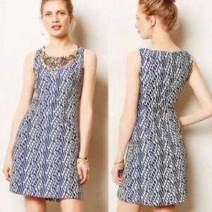 Moulinette Soeurs Blue & White beaded Sheath Dress
